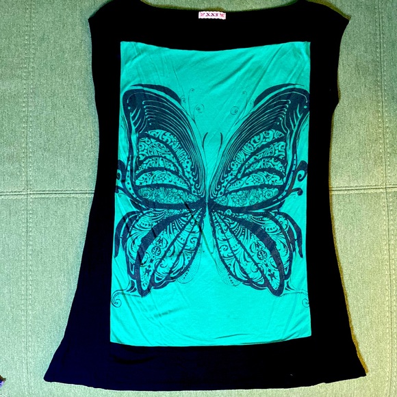 Forever 21 vintage Butterfly card tunic - Picture 1 of 6